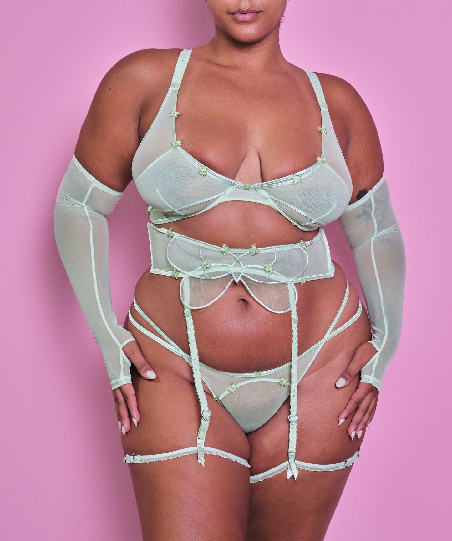 Belle Panty + Garter in Mint