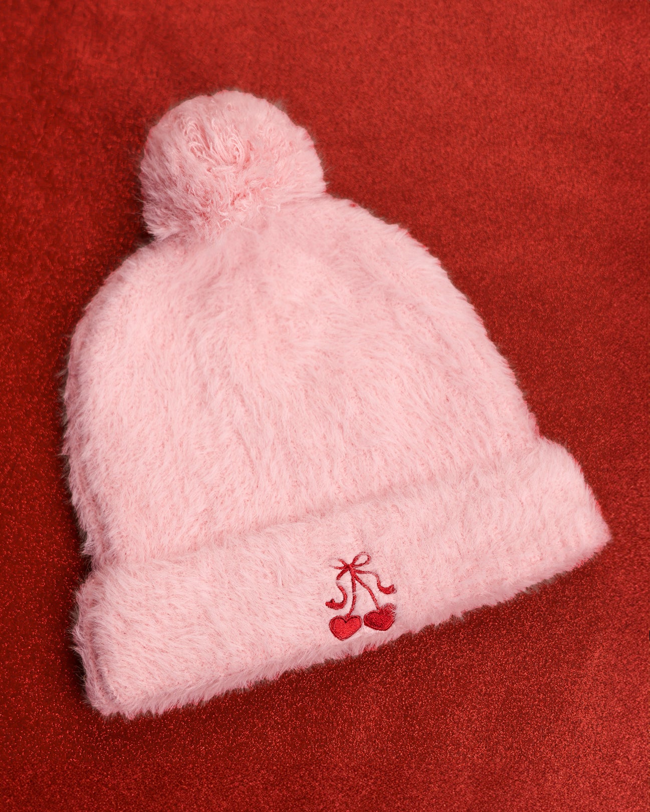 Fuzzy Pom Pom Beanie in Pink