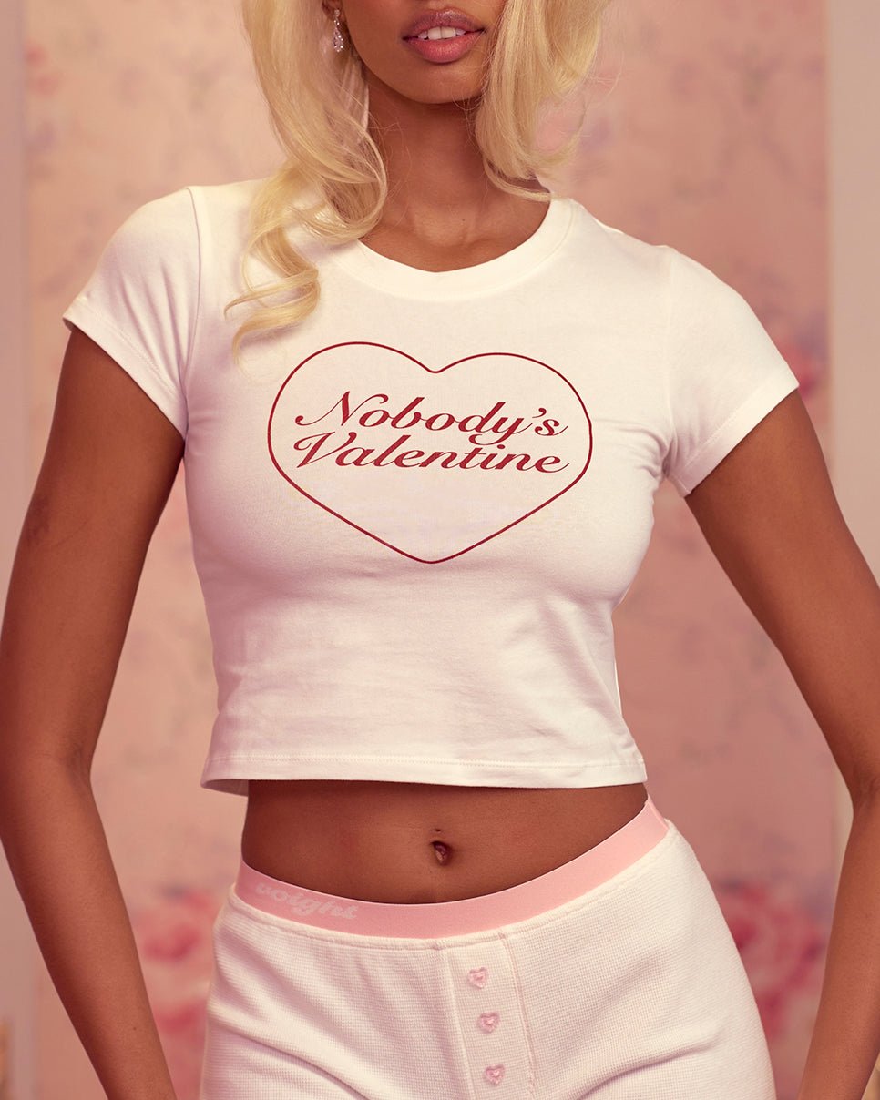 Nobody's Valentine Baby Tee in Cream