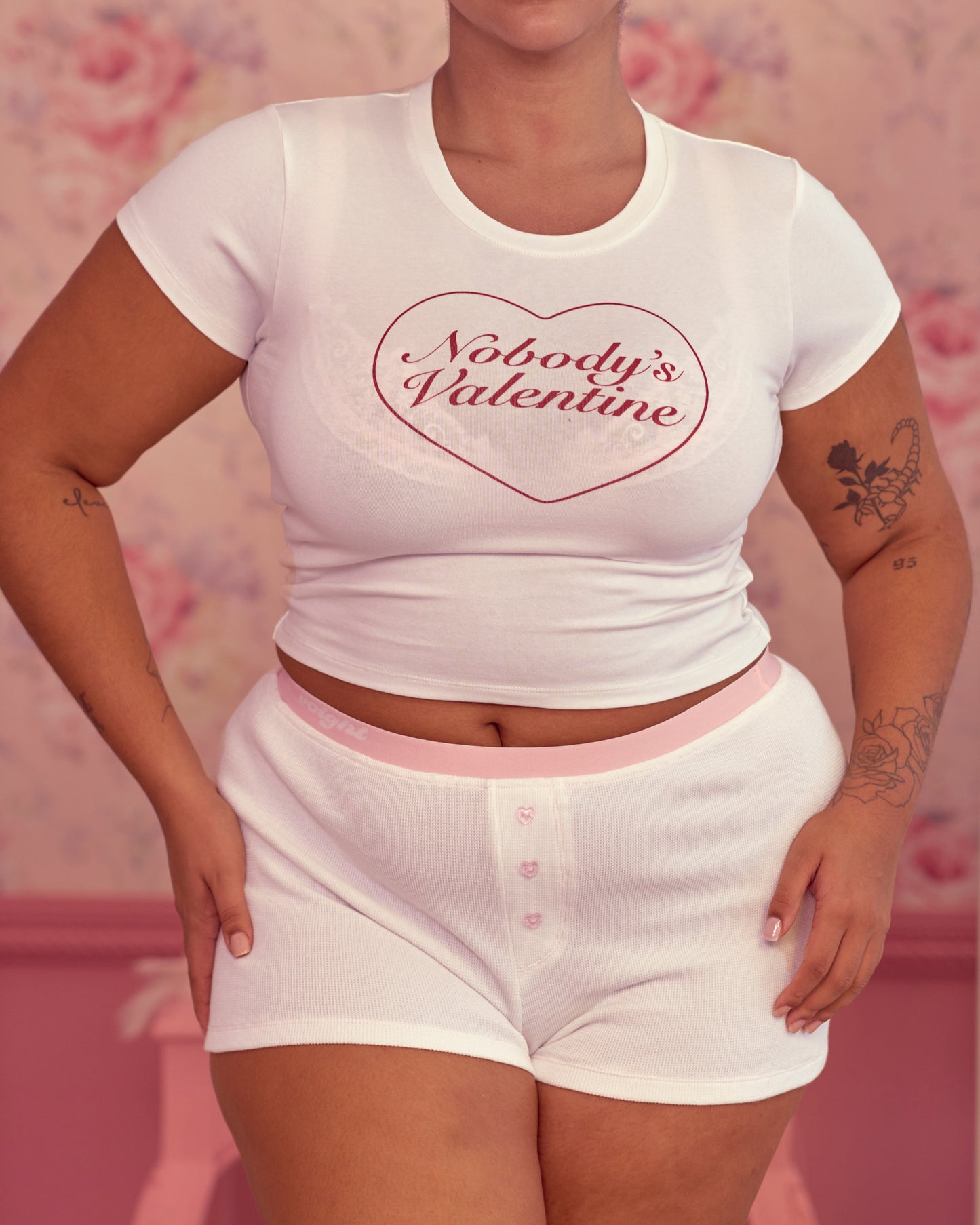 Nobody's Valentine Baby Tee in Cream